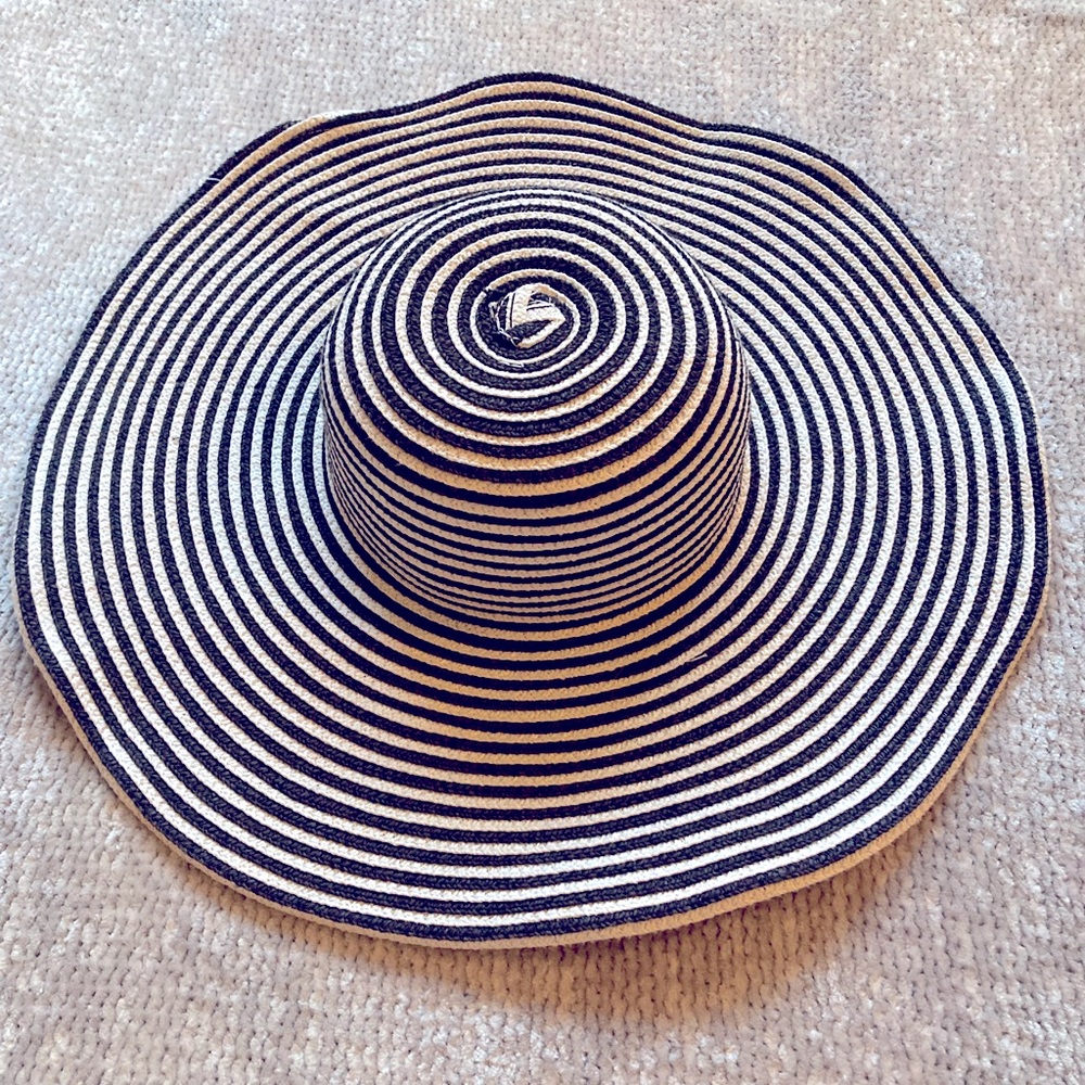 Magid Hats Natural Paper Sun Hat‎ Black Cream Striped Wide Brim One Size OSFM
